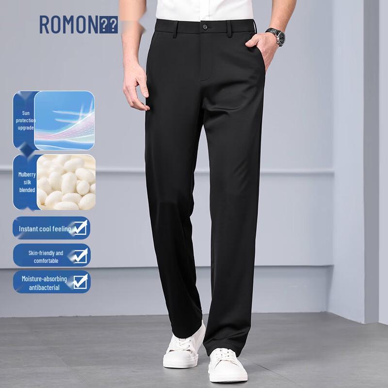 ROMON Men s Mulberry Silk Blend Business Straight-Leg Trousers 31