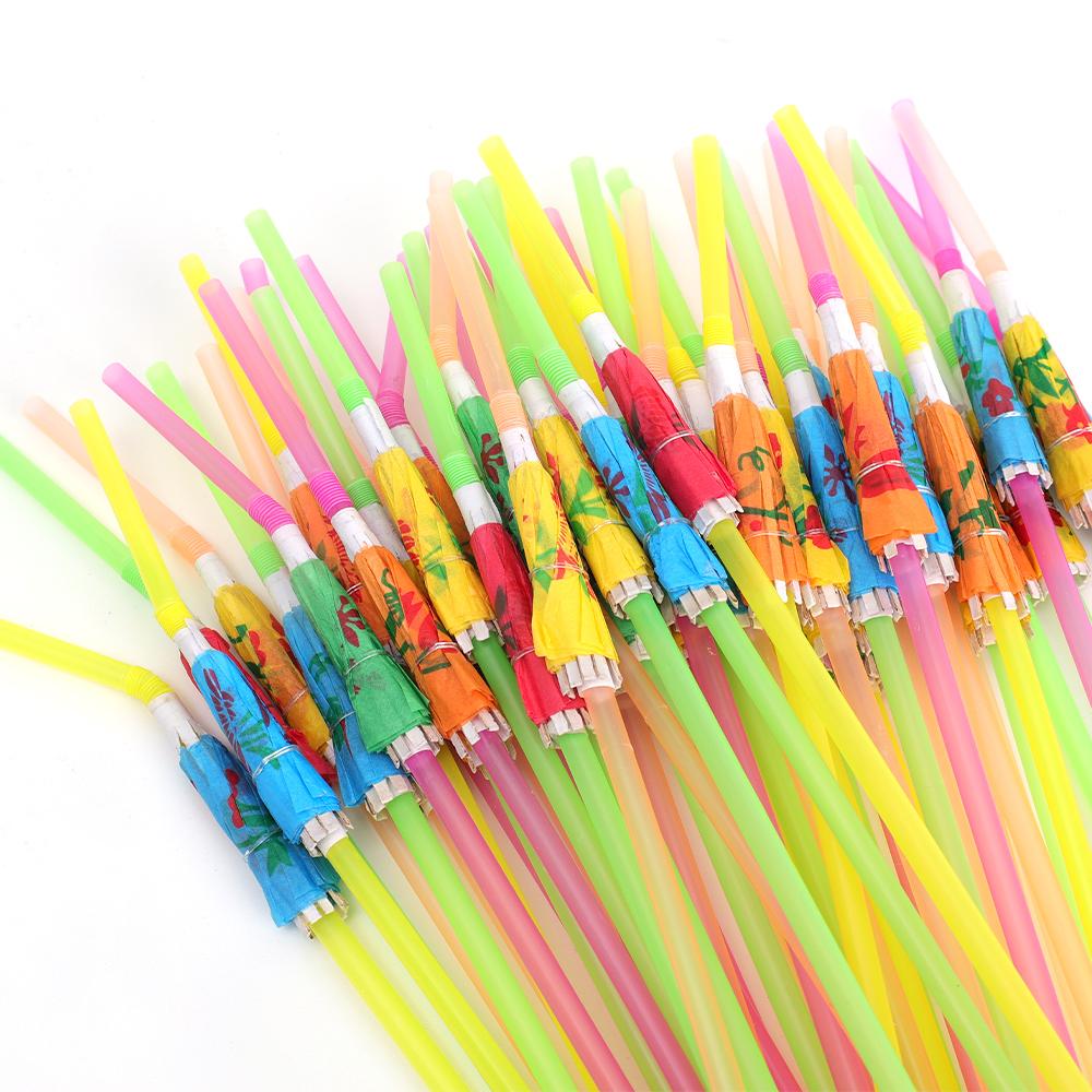 10-100pcs Tropical Umbrella Straws Mix Color Disposable Plastic Drinking Straw For Cocktail Juice Hawaii Beach Party Decoration