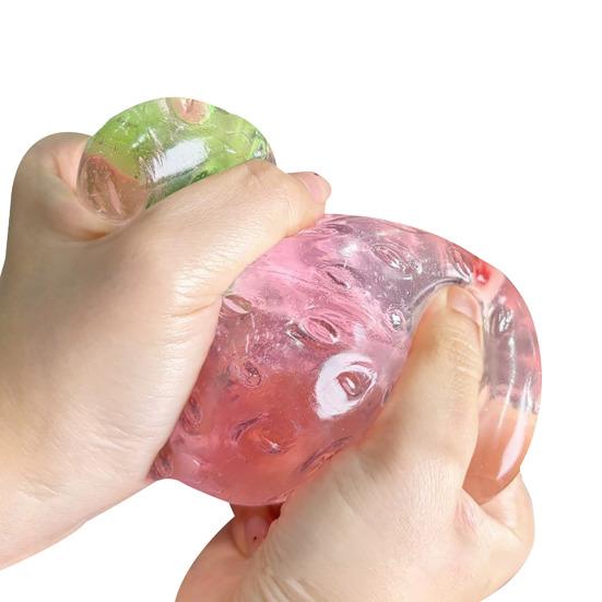 Portable Stress Ball Clear Strawberry Toy Giant Red Pink Squeeze Relief Toy for Relieve Stress Fake Fruit Sensory Fidget Relaxation Hand