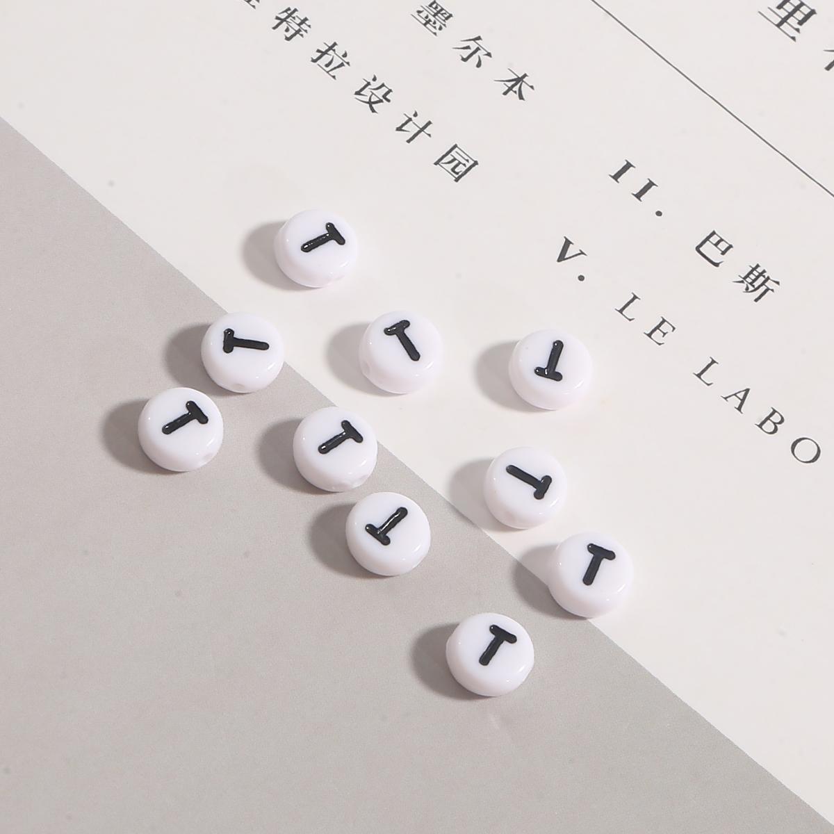 

100 шт. бусины с буквами, круглые бусины с буквами алфавита, акриловые бусины, сделай сам, изготовление ювелирных изделий, браслет, ожерелье, аксессуары T белый/чёрный