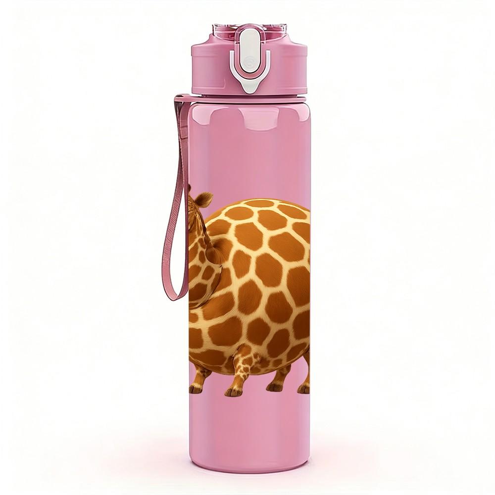 1PC Cartoon Giraffe 750ml Color Plastic Sports Water Bottle Leakproof Flip Straw Lid Suitable for Sports Office Home Use