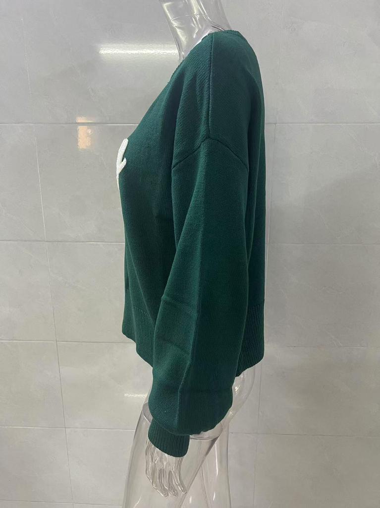 Spring 2025 European & American Women's Christmas Knitwear Round Neck Long Sleeve Pullover Sweater