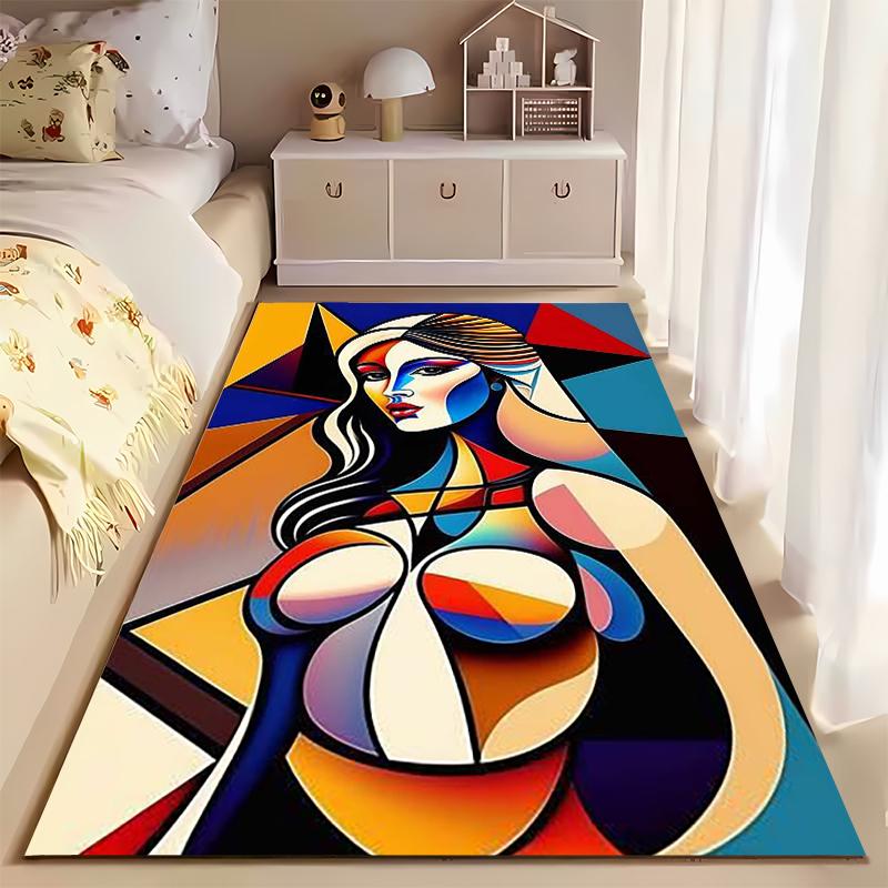 Abstract Cubist Woman Portrait Art Rug Non-slip rug suitable for living room and bedroom sofas