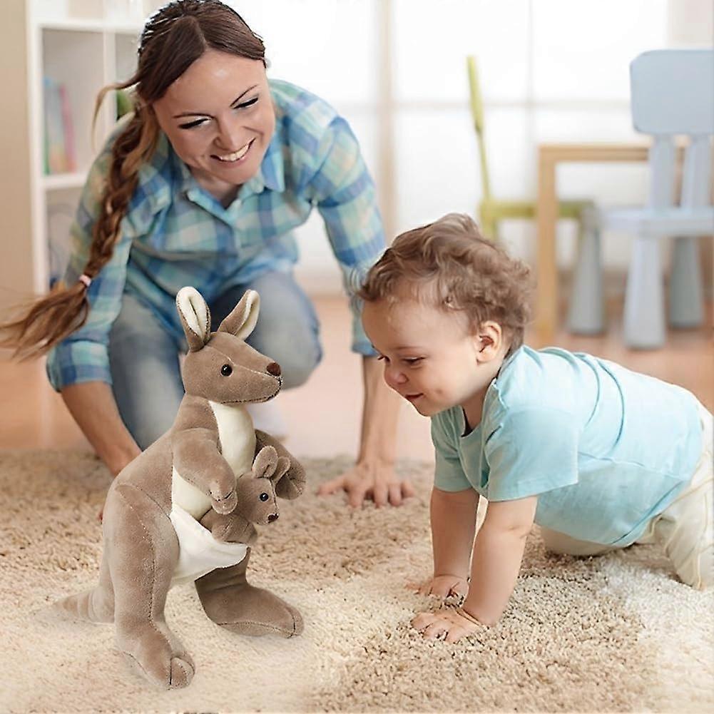Kangaroo Plushs Toy Mother and Child Cuddly Stuffed Animal Soft Fluffy Plush Doll Gift for Kids pu397