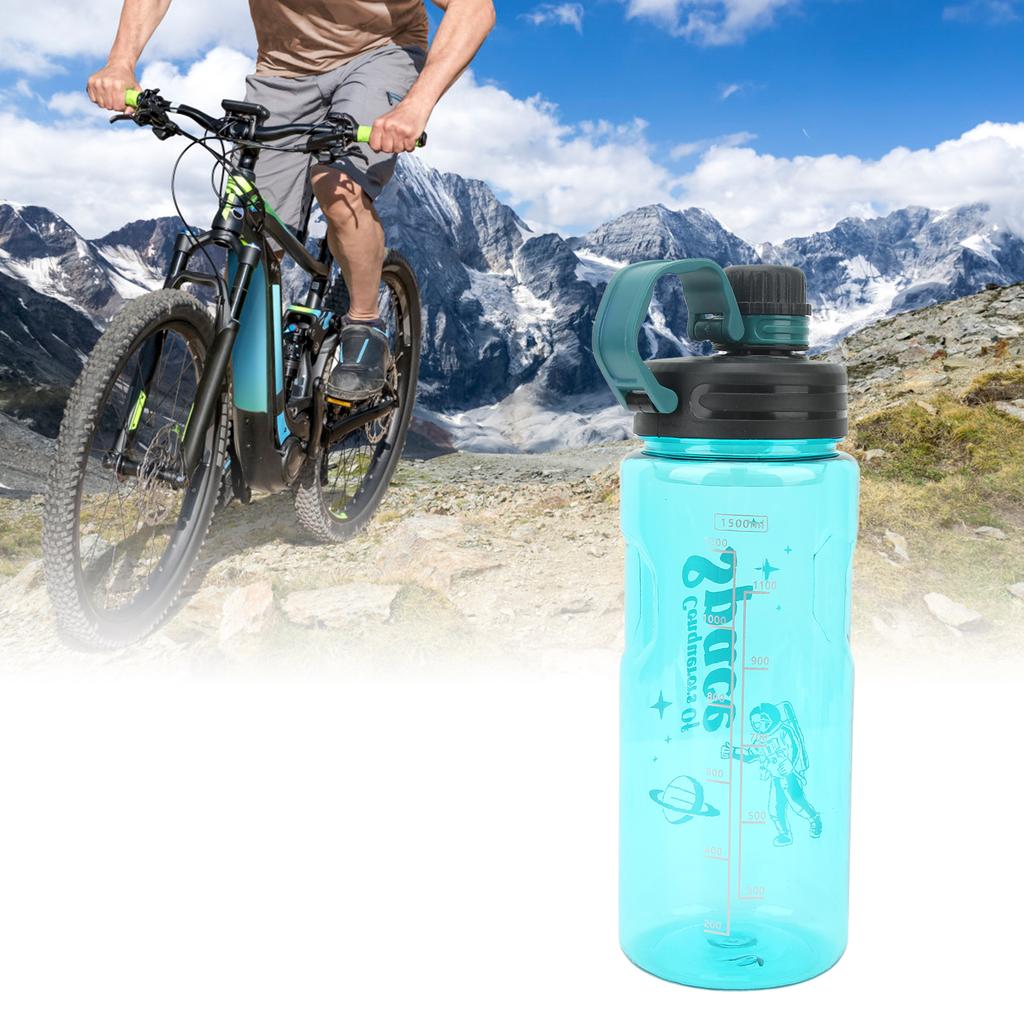 1500ml Sports Water Bottle Food Grade PC with Drinking Water Scale Fitness Jug for Gym Cycling Running