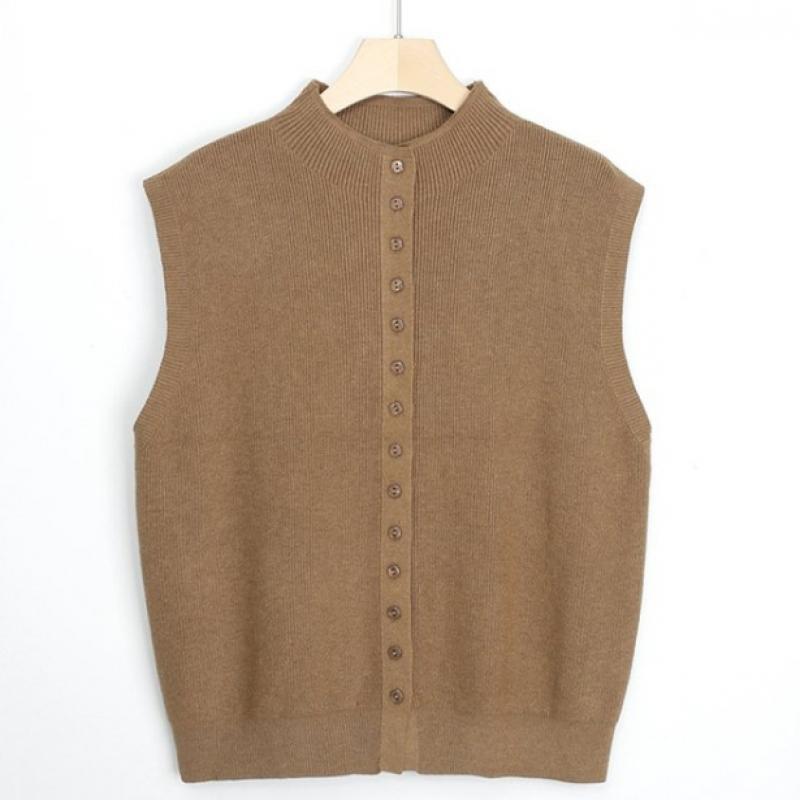 Shop   Womens Roundneck Buttoned Fine Rib Layered Knit Vest Black Dgb Wvs260066