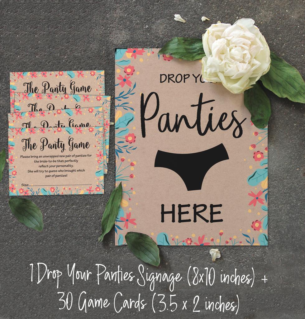 Inkdotpot Girls Night Out Bachelorette Party Panty Game Rustic Kraft Floral Bridal Shower Game 1 SignA    30 Size