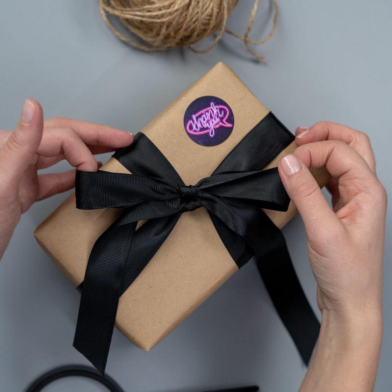 500Pcsroll Neon Pattern Thank You Stickers Diy Envelope Sealing Labels For Gift Bagsboxes Baking Cake Dessert Decoration