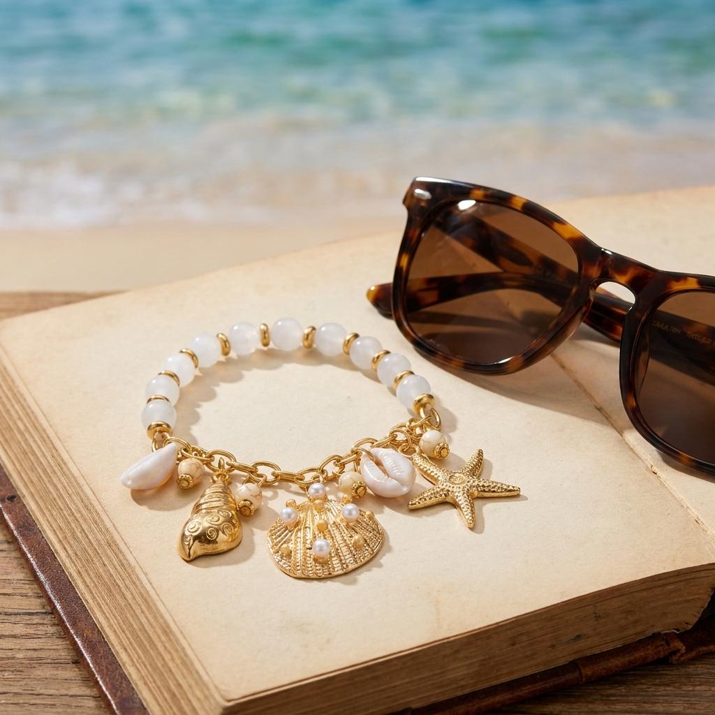 Design Sense Marine Element Pendant Bracelet for Women Imitation Pearls Conch Starfish Beaded Bracelet Bohemian Jewelry Gift