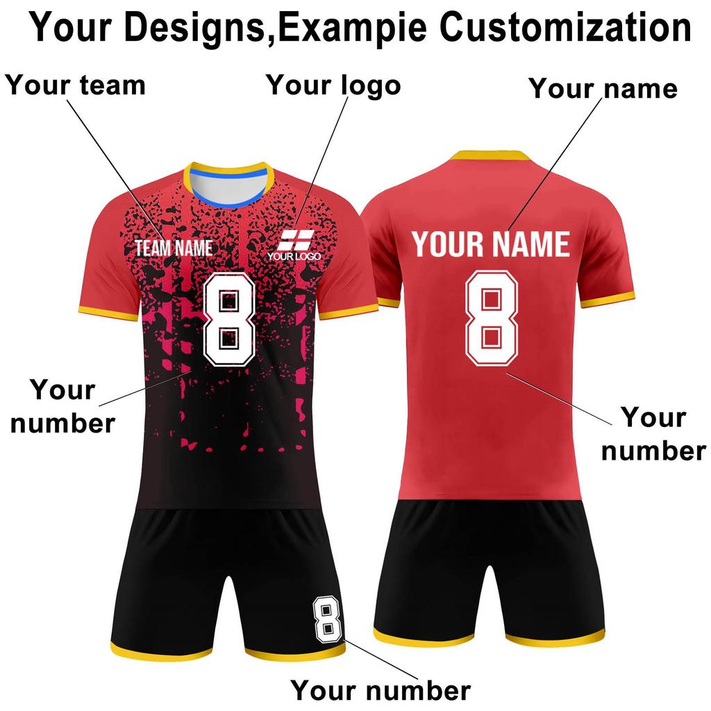Custom Soccer Jersey Set Personalized Team Uniforms Quick Dry Sportswear for Youth and Adults with and Number