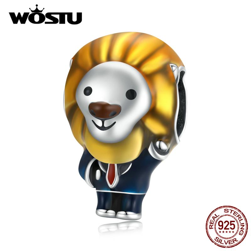 

WOSTU эмаль милый синий костюм Лев мэр стерлингового серебра 925 пробы бусины подходят браслет ювелирные изделия 925 silver