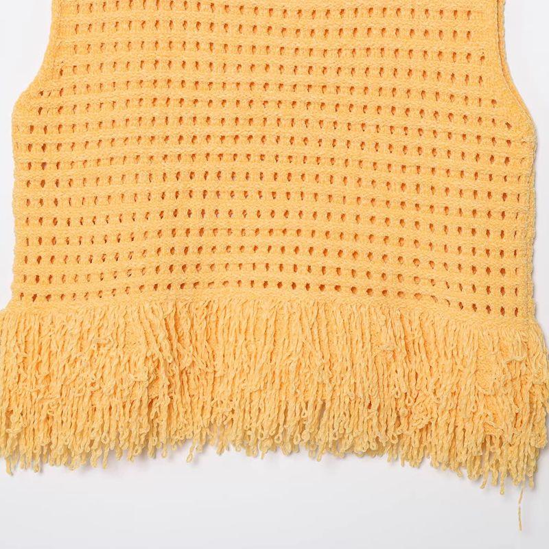 Araltay New Arrival Women's Clothing Fashion Style Fashion All-Match Simple Plaid Knitting Tassel round Neck Sleeveless Tops