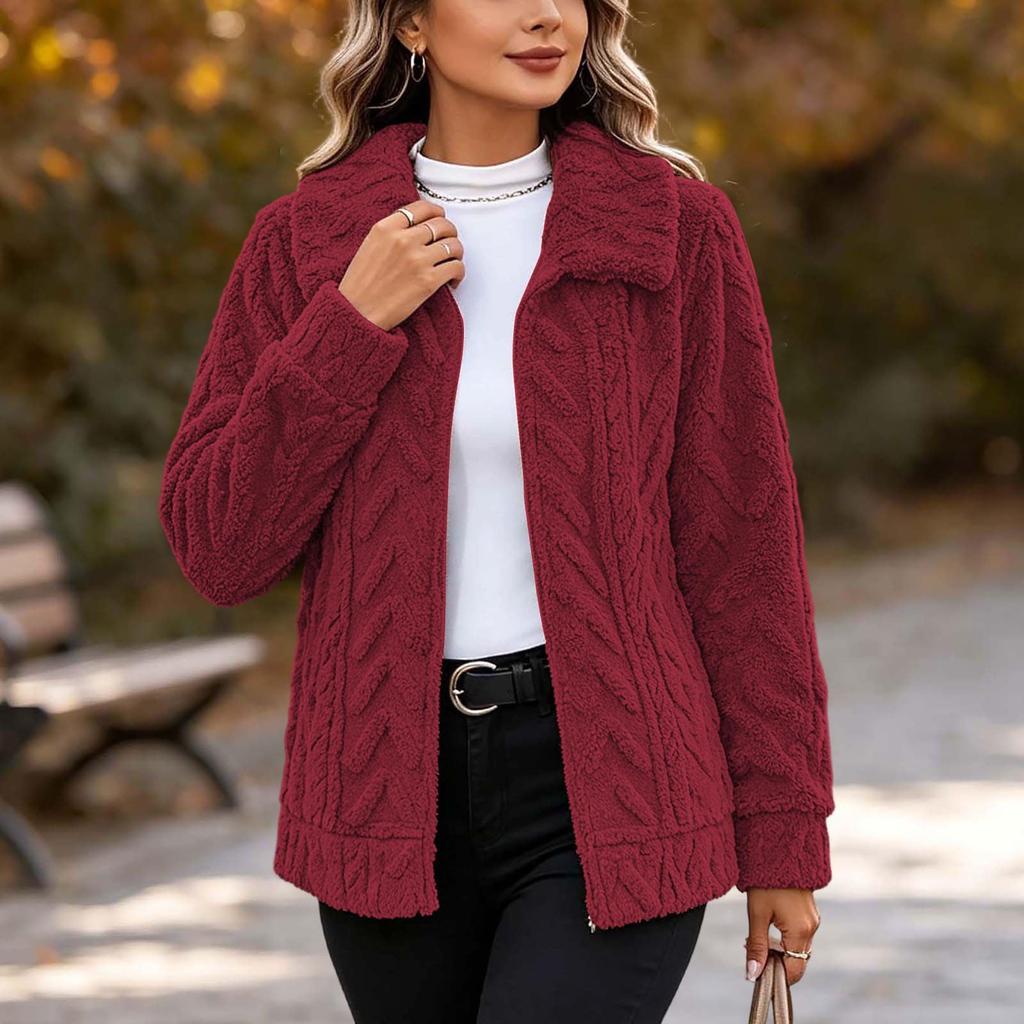 Women's Plush Jacket with Pockets, Casual Fuzzy Warm Outerwear for Everyday Wear