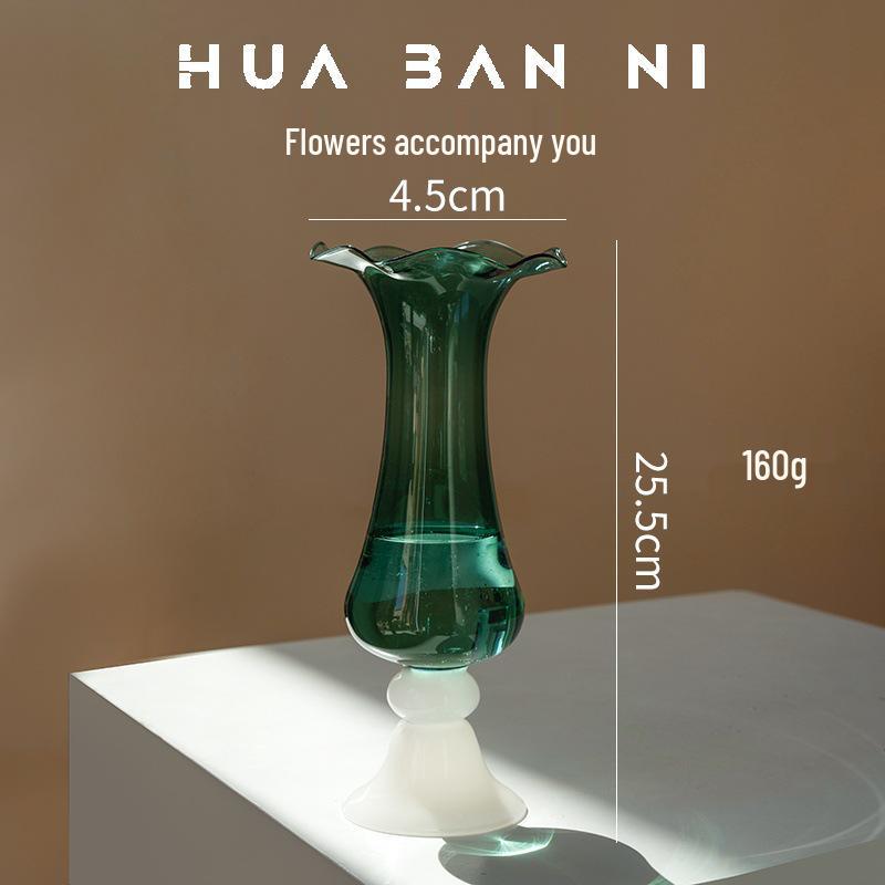 Vintage Style French Handmade High Borosilicate Glass Vase – Lightweight Decorative Ornament for Flower Arranging and Hydroponics