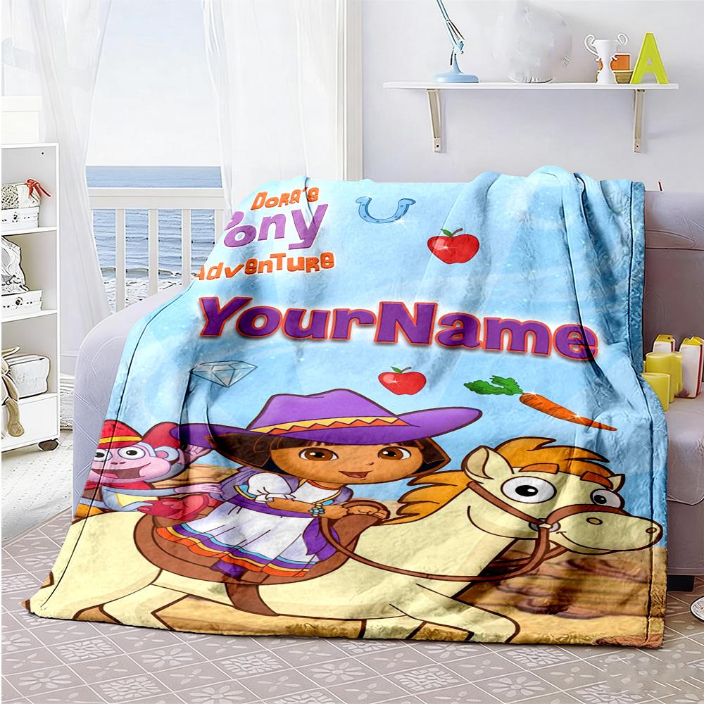 Dora Explorer Customize Your Name Blanket Gift Personalized Blanket Ultra-Soft for Seaside Home Decor Picnics Office Ideal for All Seasons