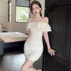 Off-the-Shoulder Slim Waist Bodycon Dress with Ruffles - Women's Summer Sexy Short Skirt