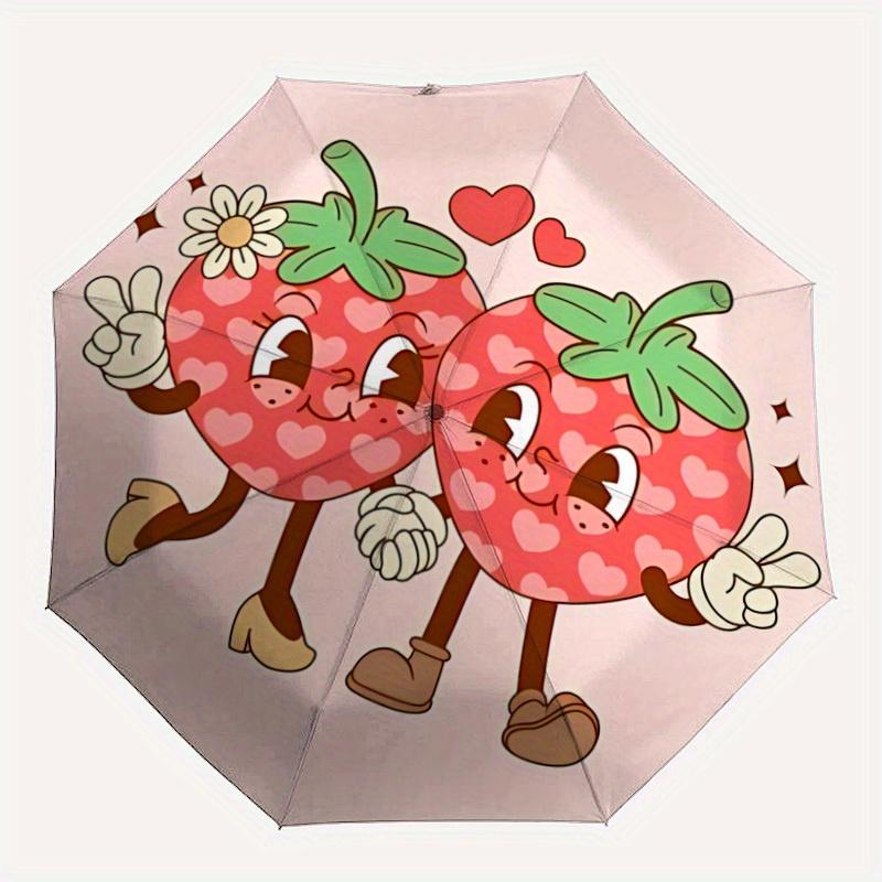1pc strawberry Automatic Open/close Folding Umbrella, Compact Portable Travel Umbrella, Durable Construction yy250809079
