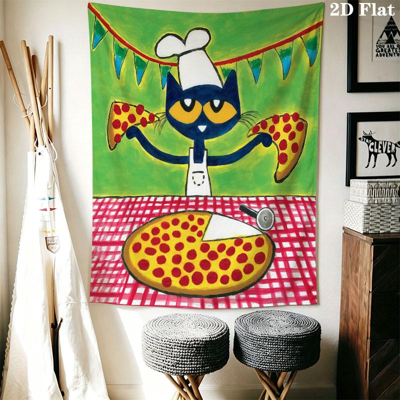 Pete Cat Joy Wall Hanging Printed Fabric Blanket Decorative Tapestries for Bedroom Living Room Home Decor