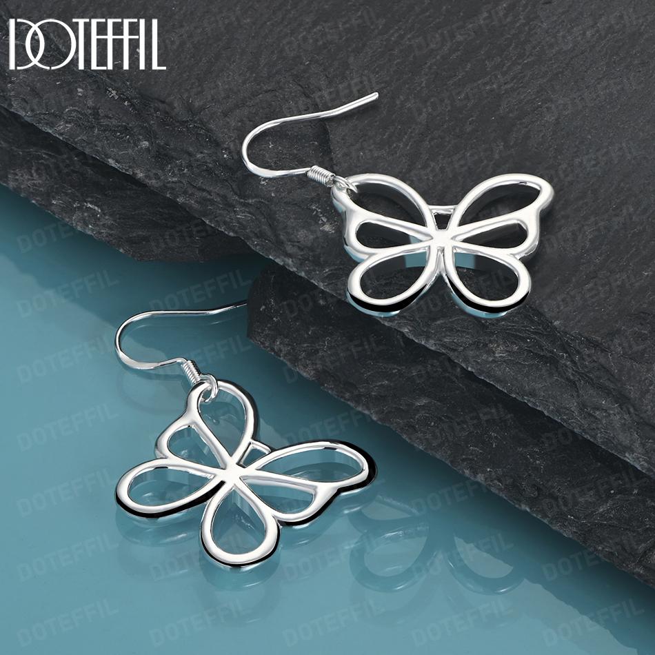 925 Sterling Silber Hohl Schmetterling Anhänger Piercing Ohrringe Mode Hochzeit Schmuck