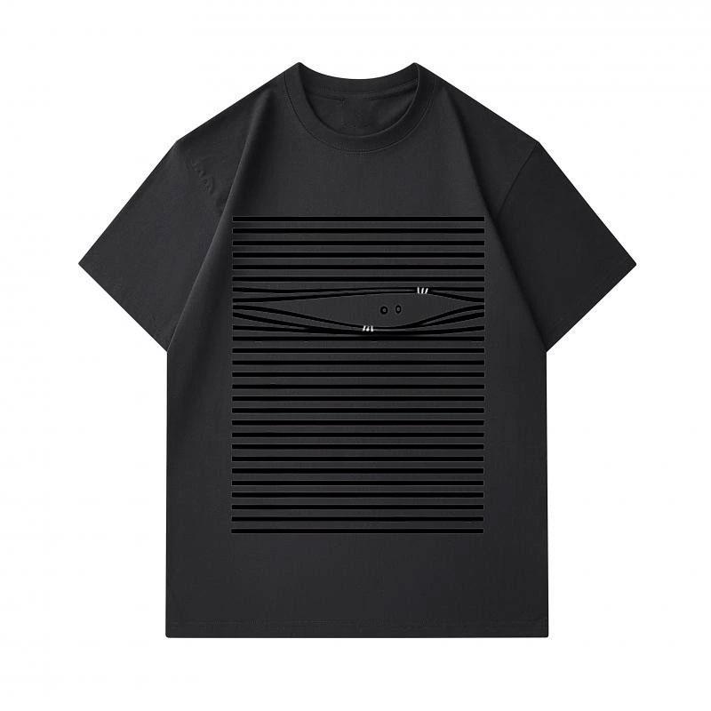 Men's 100% Cotton Crew Neck Short Sleeve T-Shirt, Minimal Striped Hidden Abstract Face Optical Illusion Print Casual Comfortable Daily Wear Summer Bre