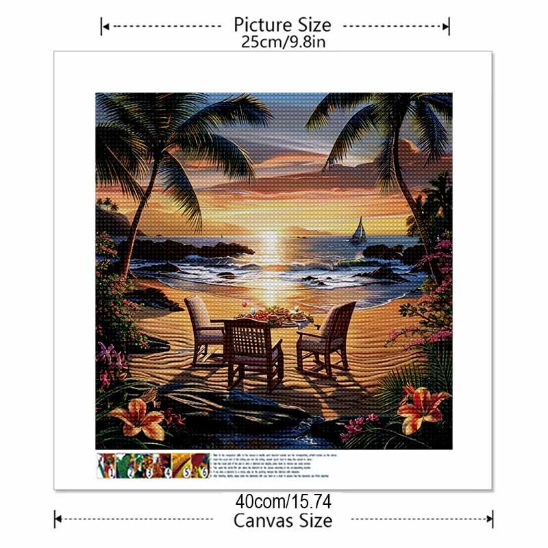 New Arrival 5D DIY Full Circle Diamond Painting "Seaside Scene" Embroidery Cross Stitch Home Decor Gift