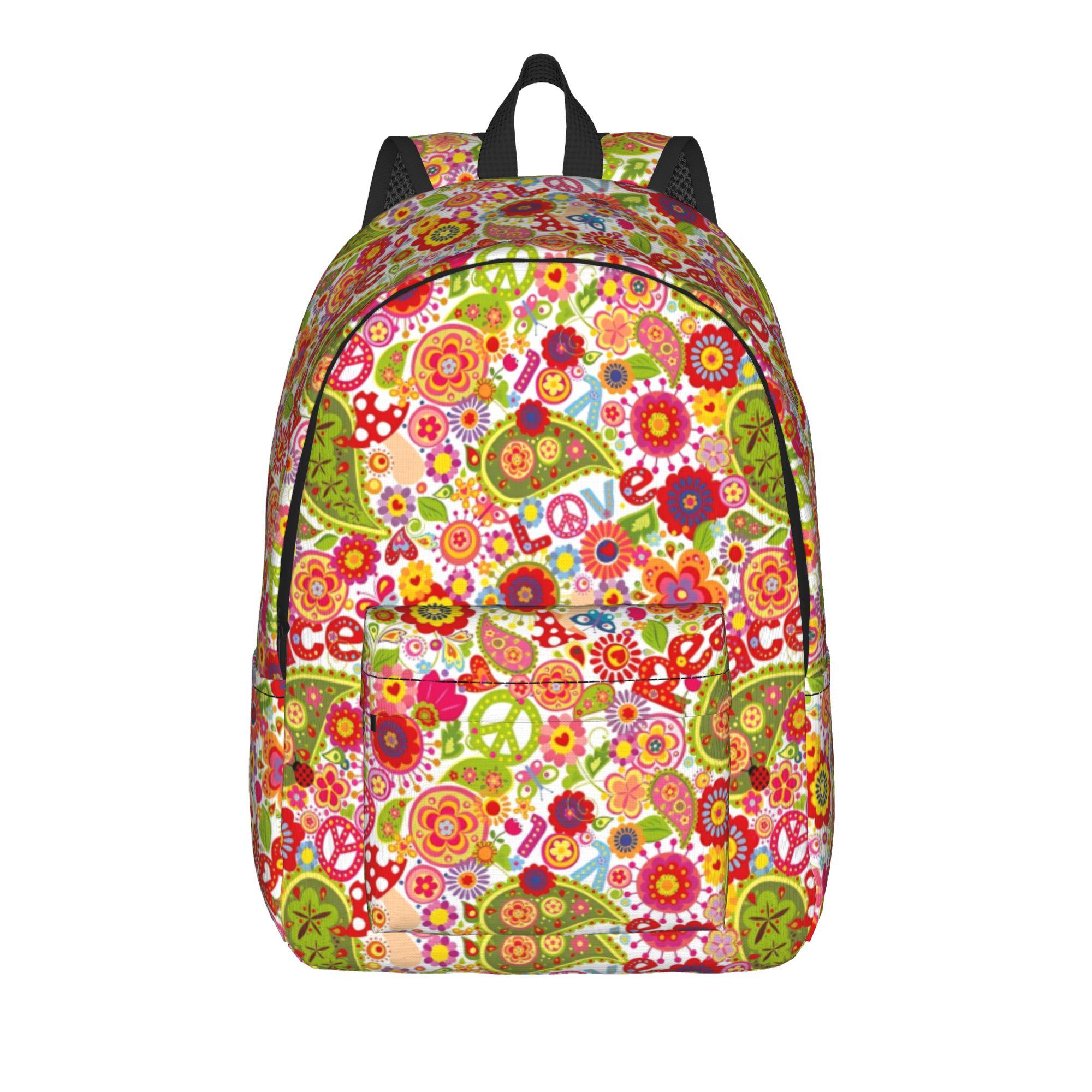Sac à dos décontracté motif floral paix amour léger pour lycée affaires boho sac à dos pour hommes femmes sac à bandoulière pour ordinateur portable M