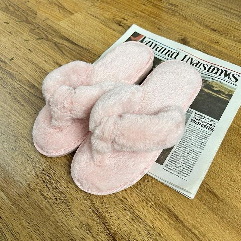 Fashion Women Fluffy Flip Flops Winter Outdoor Slippers Non Slip Flat Sandals Open Toe Large Size