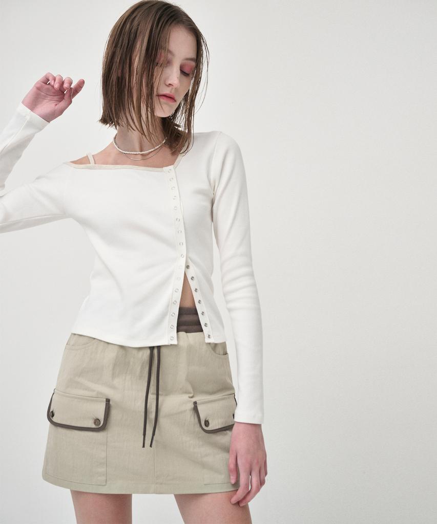 Etmont Cargo Banding Mini Skirt, Khaki Beige
