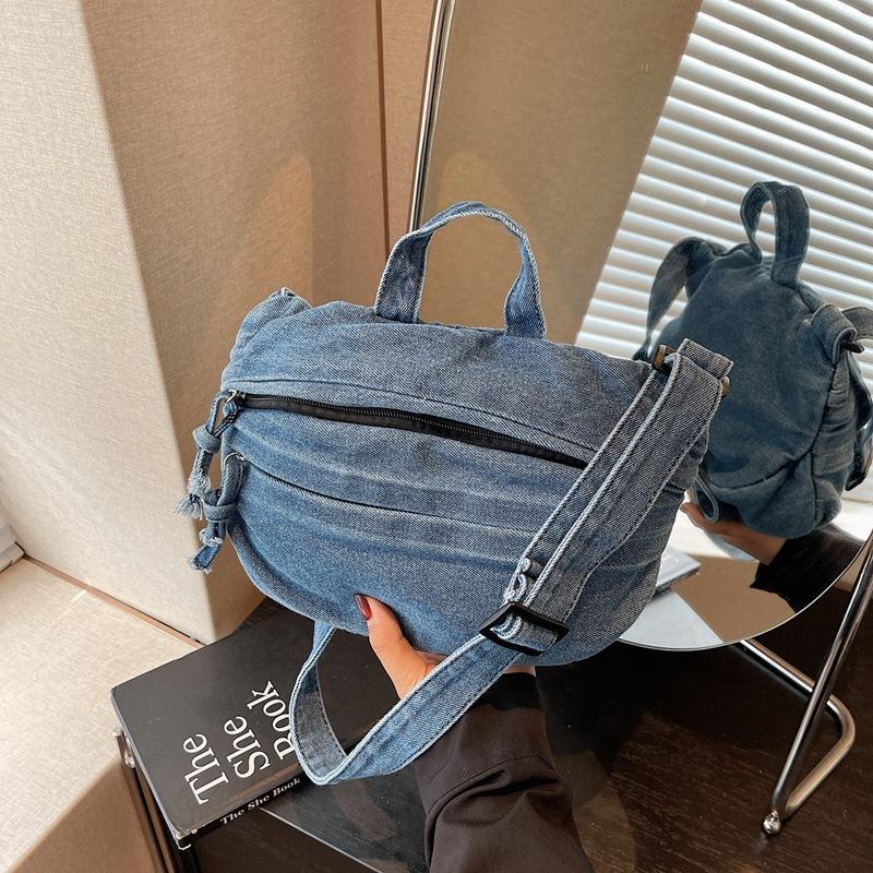 Tooling style denim bag women's new fashion commuter handbag summer texture shoulder messenger bag