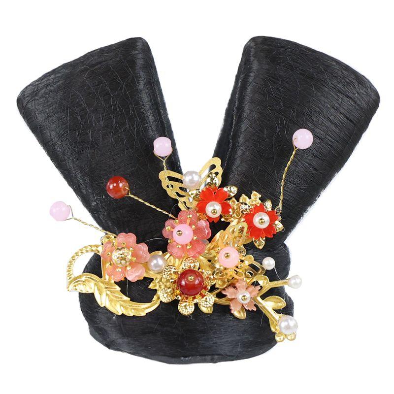 Children's Han Chinese Costume Chignon Ornament Cute Girl Tang Style Bun Mid-Autumn Festival Stage Performance Headdress Suit