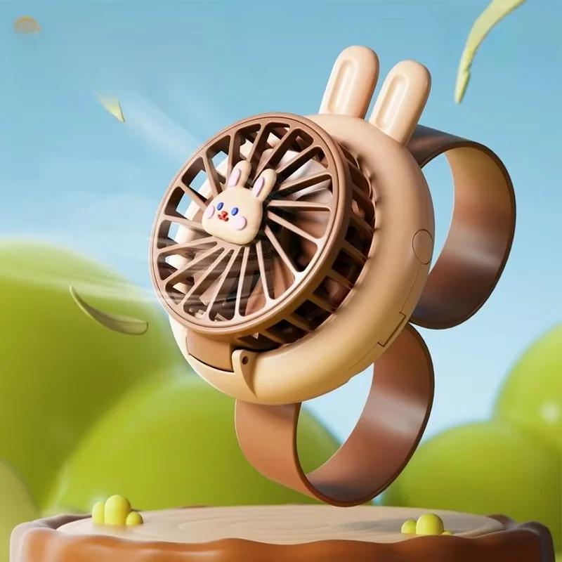 Unisex Childrens Mini Fan USB Rechargeable Safety Watch Fan 3 Modes with LED Night Light Anti Pinch Fingers for 3-12 Years Old