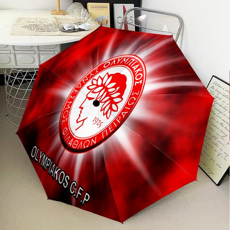 Olympiacos Fc Team Crest Automatic Folding Umbrella - 8-Rib Travel Umbrella with Auto Open/Close & Portable Gifts for holidays or birthdays