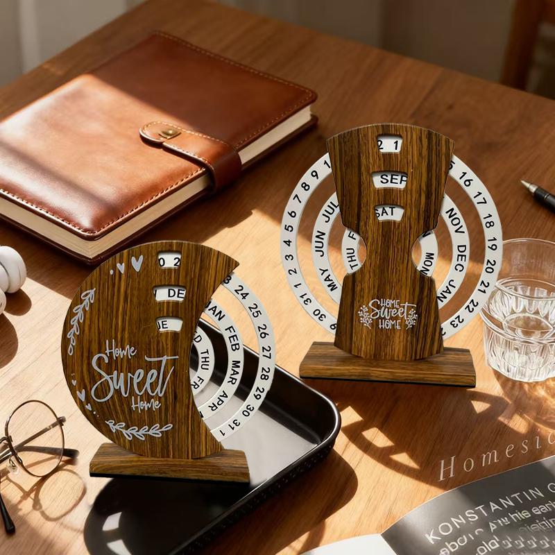 Wooden Calendar Ornaments Manual Rotating Desk Calendars for Home Decoration High-End Office Desktop Ornaments
