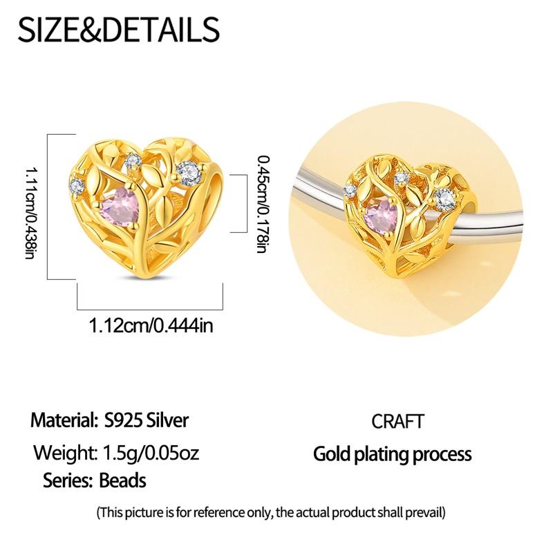 New 925 Silver Heart Shaped Tree Of Life Charms Beads For Women Fit Bracelet DIY Birthday Party Jewelry Gift