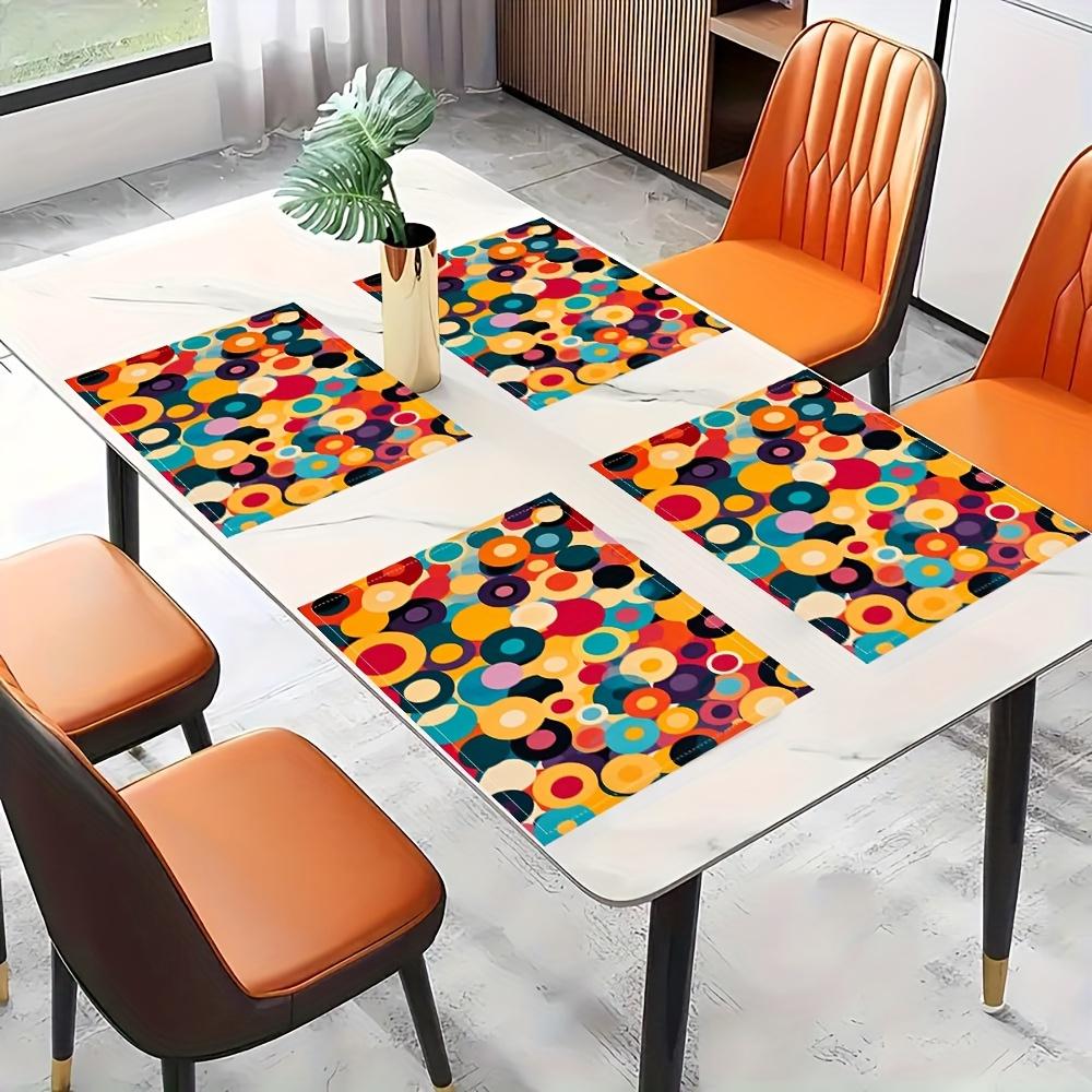 Set da 4 Sottopiatti Cerchi Sovrapposti Multicolore Stampa Geometrica Astratta Tappetini da Tavola in Poliestere Lavabili per Sala da Pranzo Cucina Decorazioni per la Casa