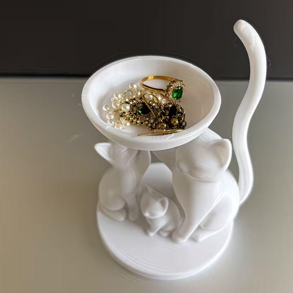 Cartoon Jewelry Storage Tray Decorative Desktop Ring Holder Cute Cat Ornament  Bedroom Decor