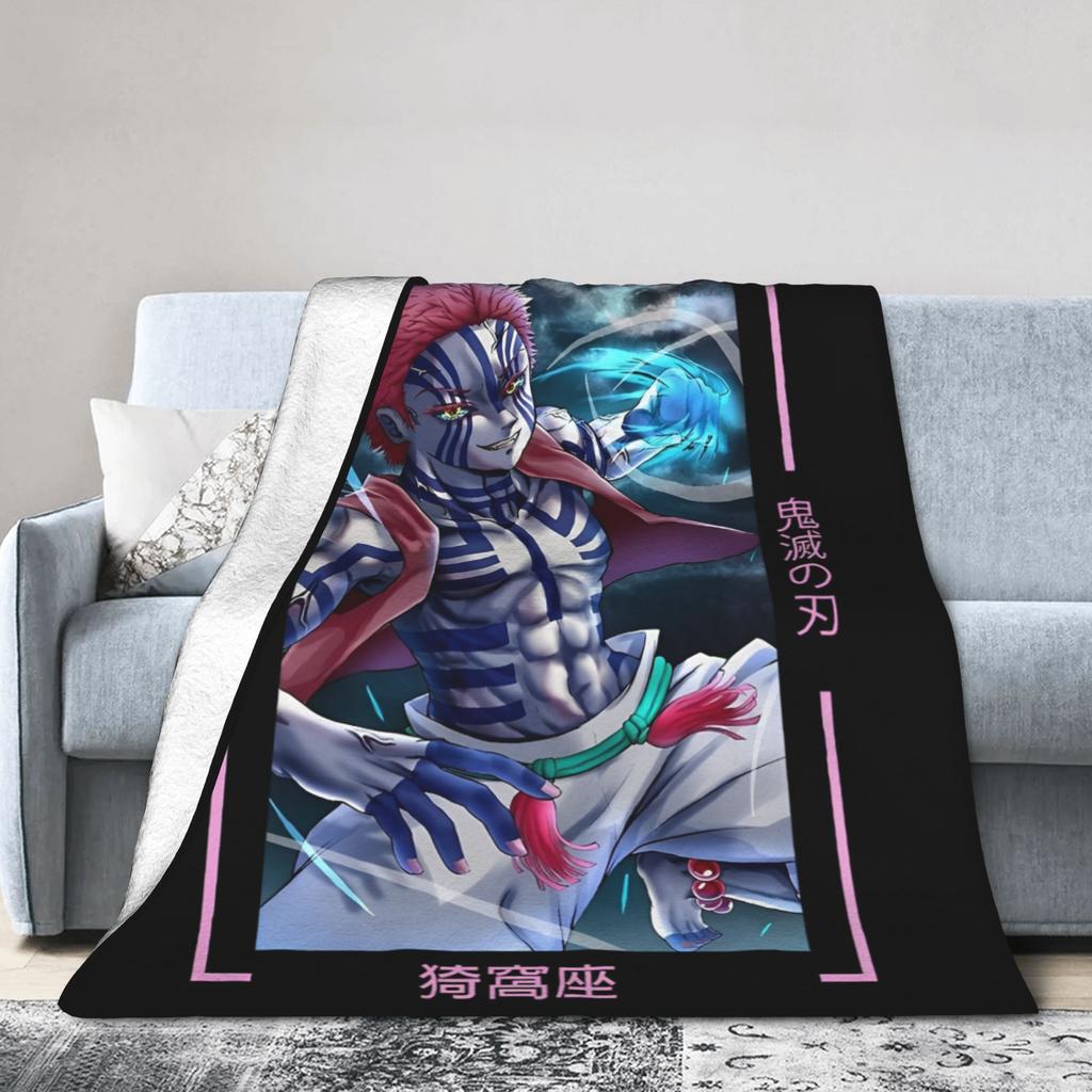 Akaza Blankets Velvet Anime Kimetsu No Yaiba Soft Throw Blanket for Car Sofa Couch Bedroom Quilt