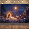 1 Stück Großes horizontales Weihnachtskrippen-Wandteppich - Sternennacht Krippenszene Wandbehang, Weicher knitterfester Stoff mit Na