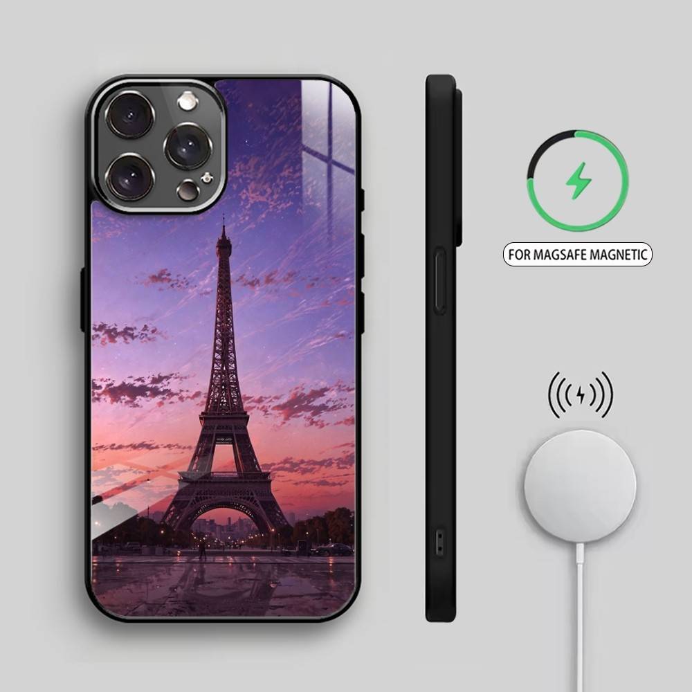 E-Eiffel T-Tower Phone Case For iPhone17,16,15,14,13,12,11 Plus,Pro Max Magnetic For Magsafe Wireless Charging iPhone12PRO