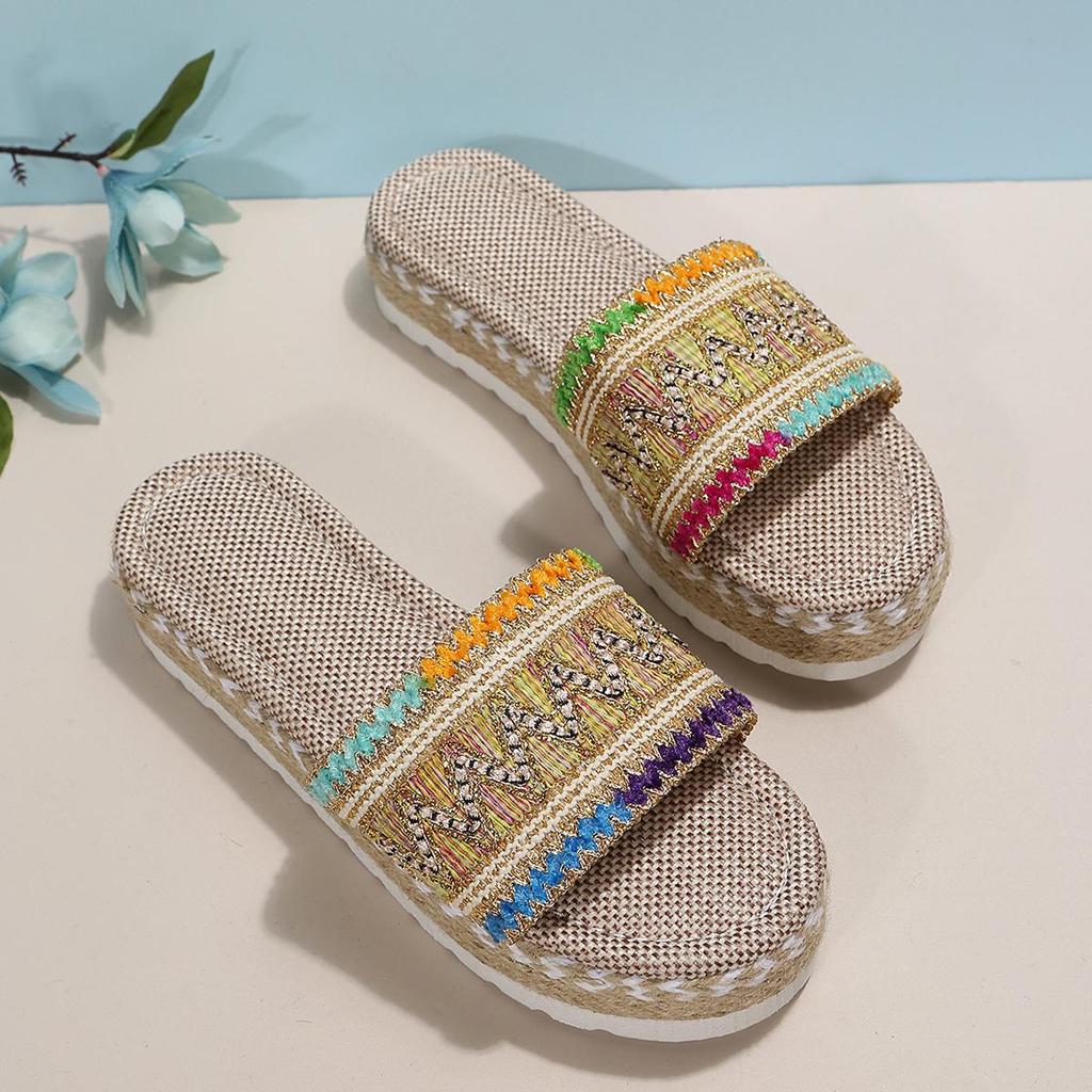 Plus-Size Ethnic Style Women's Thick-Soled Peep-Toe Rope Slippers In Candy Colors (2024)