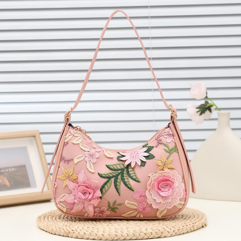 Embroidered flower shoulder bag, new trendy women's handbag, fashionable and simple underarm bag, one piece.