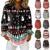 Casual Kerstprint Dames Blouse met Lange Mouwen en Knopen, Getailleerd