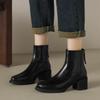 Krazing Pot Cow Skin Winter Round Toe Chunky Heels Motorcycle Boots Size 43 Zipper Women Platform Ankle Boots