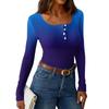 Dámské tričko s úzkým spodním lemem Módní ležérní s gradientním potiskem Kulatý výstřih Pulovr Dlouhý rukáv Top
