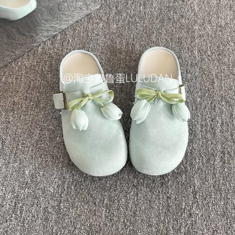 Baotou slippers women's new spring and summer fashion casual shoes in 2025 versatile cartoon belt buckle Boken shoes