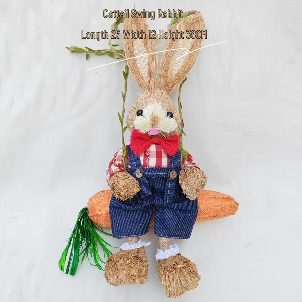 Handmade Straw Woven Rabbit Ornament - Cute Mori Style for Christmas & Easter
