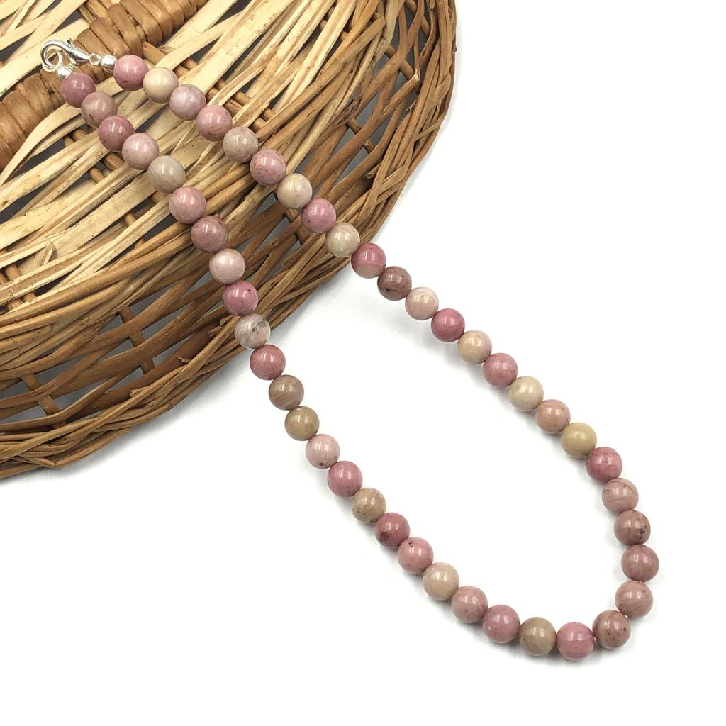 8mm Natural Pink Rhodonite Gemstone Round Beads Adjustable Necklace 17-20" Handmade Beads Necklace For Anniversary Gift 8BN-36