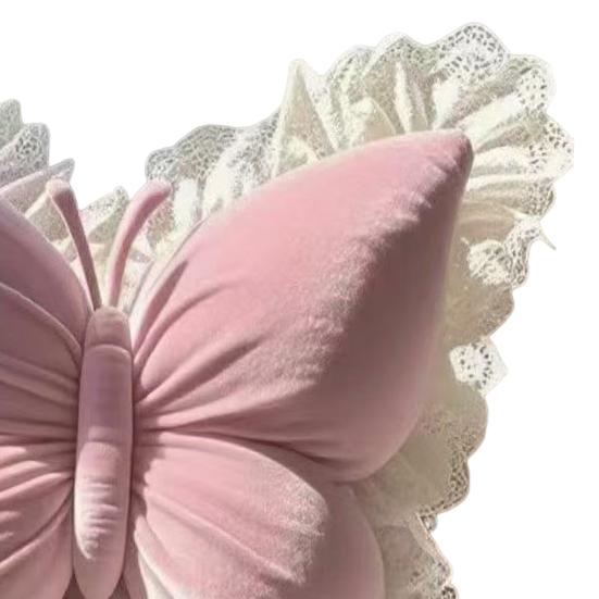 Butterfly Throw Pillow Plush Butterfly Pillow with Lace Ruffle Decorative Bedroom Cushion for Living Room Sofa Couch Bed Car
