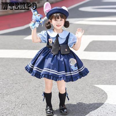 Vestido de Verano para Niñas Vestido de Manga Corta Vestido de Princesa Lolita Cumpleaños Cos Conejo Policía Vestido de Verano