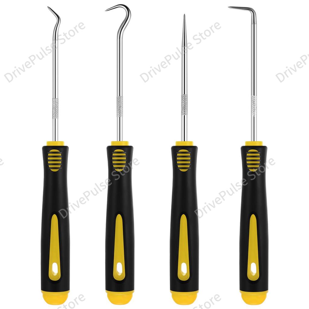 4PC Professional Seal Hook Kit - Heavy Duty Oil Screwdrivers w/Ergonomic Grip for Auto Repair/Plumbing, Mechanics Tool Set